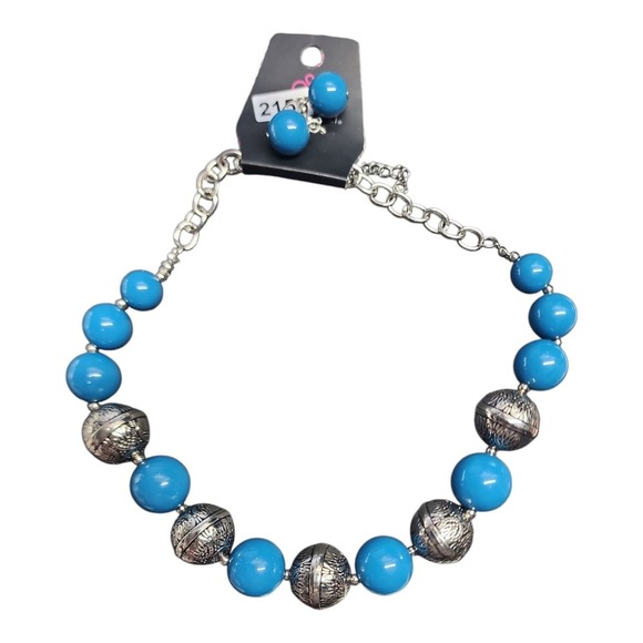 Paparazzi Necklace and Earrings Set Blue Silver Tone Statement Jewelry‎ New NWT - Picture 1 of 2